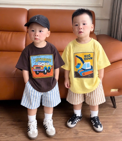 BT1104- Combo 2 bộ cotton cộc 4 màu in cao cấp trẻ em
