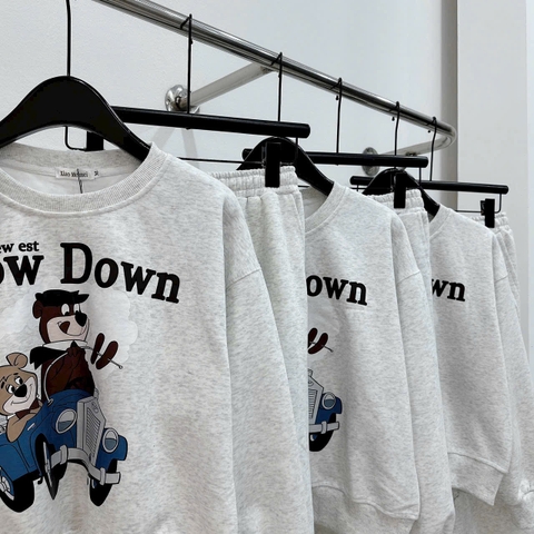 Set855- Bộ nỉ xám in chữ SLOW quần suông