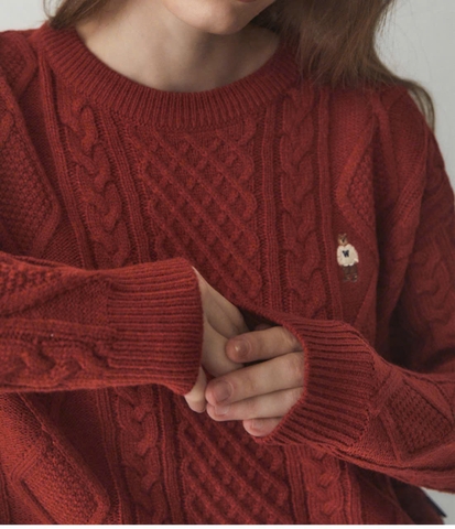 A35-Áo len vặn thừng gấu đỏ hàng nhà máy