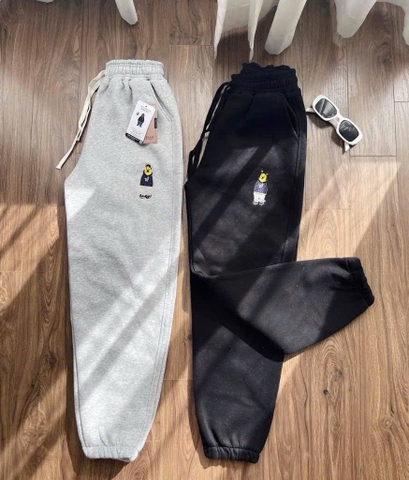 Quan085- Combo 2 quần nỉ gấu bo ống đen xám