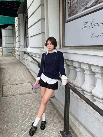 A394- Áo len thừng cổ tròn xanh than hàng nhà máy đủ tem mác