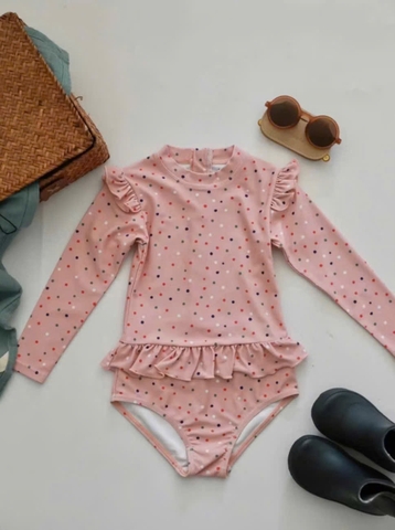 CB318- Combo 2 bộ bơi bé gái liền mảnh tài tay tông hồng