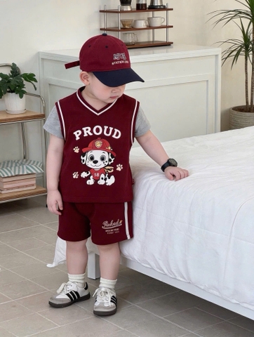 BT983-Combo 2 bộ phối cotton viền đỏ cộc tay cho bé