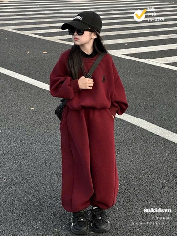 [Max 39kg] Bt742- Bộ nỉ hai da mau đỏ thêu ngựa dáng dài