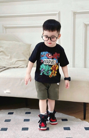 BT173 - Bộ cotton MARVEL loang đen mix quần cua màu rêu