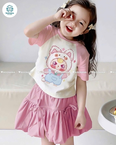 BT30497- Bộ labubu bé gái CV nơ bồng màu hồng