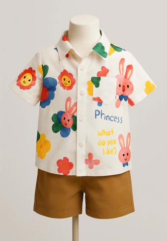 BT480- Bộ sơ mi đũi CAM Xanh mix quần kaki bé trai