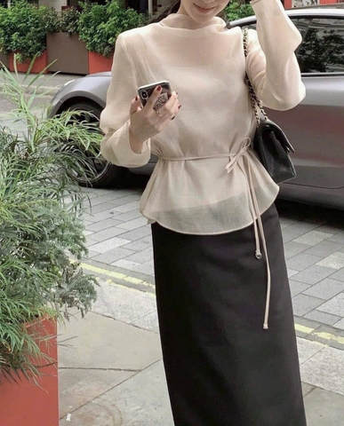 SET397-SET ÁO VOAN TƠ PHỐI CHÂN VÁY LỤA TẶNG KÈM ÁO 2 DÂY