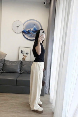 Quan099- Quần suông tăm màu be dáng dài 90 cm