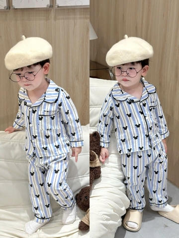 bt688- Combo 2 bộ pijama mickey xanh sọc chất đũi tằm
