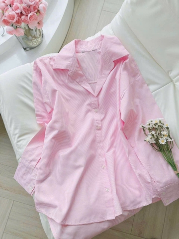 🍀A400- ÁO SMI KẺ XANH - HỒNG chất thô đũi dáng suông