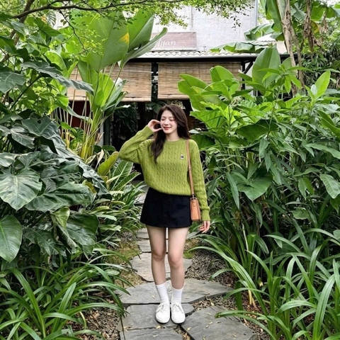 A694-Áo len thừng xanh lá thêu gấu hot hit