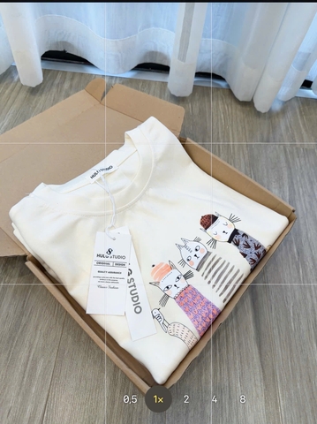 A583-Áo thun tay lỡ màu be hình mèo hàng nhà máy đủ tem