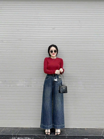 Quan005-Quần jean nữ dáng suông kèm đai