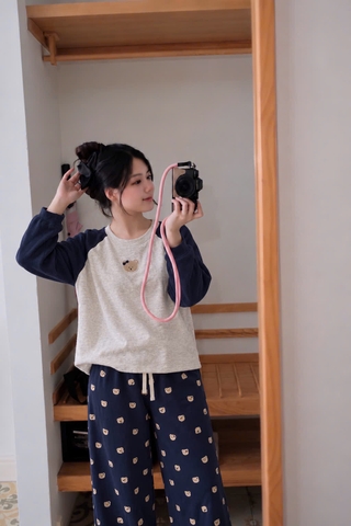 SET1065- Bộ đồ GẤU xù than be dài tay