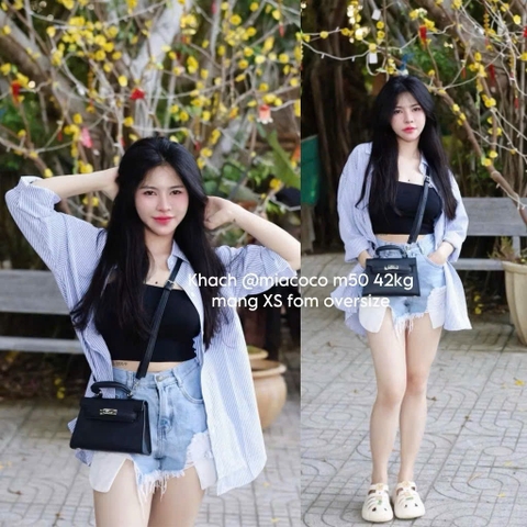 🍀A400- ÁO SMI KẺ XANH - HỒNG chất thô đũi dáng suông