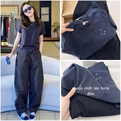 SET734- Set thể thao áo thun thêu ngực phối quần kaki suông cạp chun