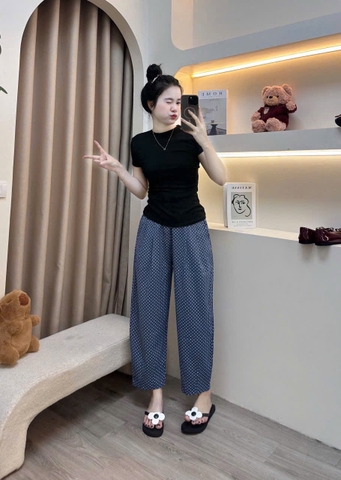 QUAN038-Quần baggy bo ống chấm bi