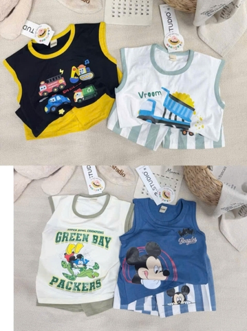 BT947-Combo 2 bộ balo viền 4 MÀU MIX đen-xanh-trắng-be