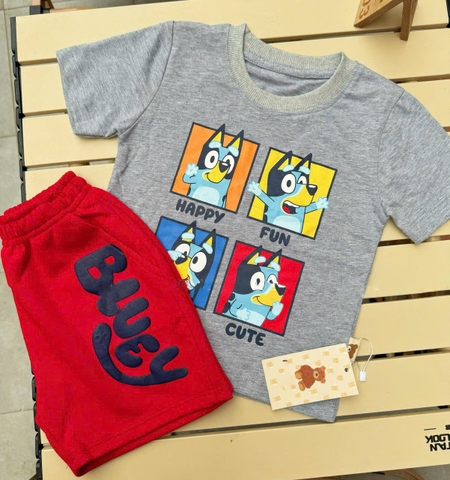 BT334-Bộ áo cotton HAPPY FUN mix quần cua đỏ bé trai