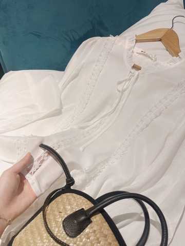 A375-Áo sơmi trắng dài tay phối ren vintage
