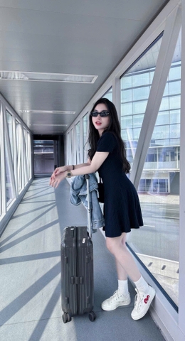 DAM141-VÁY POLO THÊU NGỰC DÁNG NGẮN MÀU XANH THAN