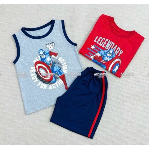 BT545- Bộ 2 áo 1 quần nhện chất cotton màu đỏ xanh