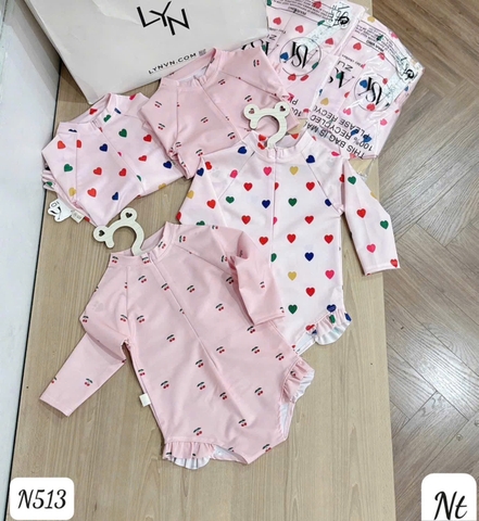 BT281- Bộ bơi liền mảnh dài tay bé gái màu hồng( lẻ bộ)