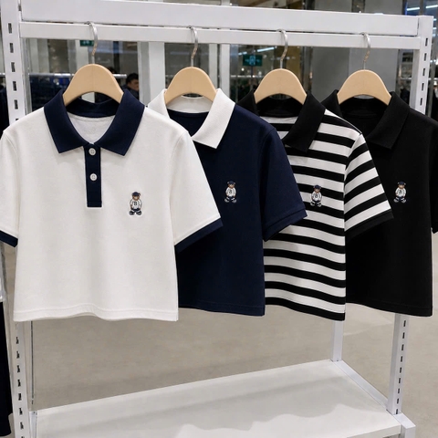 A591-Áo cộc tay cotton thêu gấu 3 màu