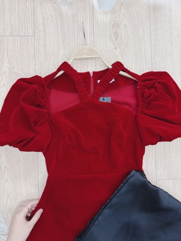 SET ÁO DÀI NHUNG CHUN CHÉO MIX QUẦN LỤA ĐEN