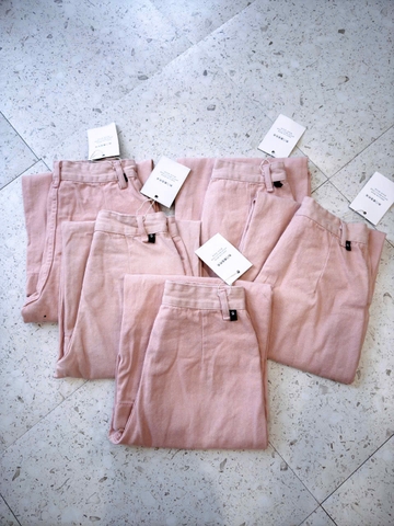 Quan034- quần jeans hồng nhạt tặng kèm đai dáng suông nấm dài 95cm