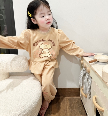BN096- Bộ nỉ da cá PUPPAY dáng peplum trẻ em VNXK