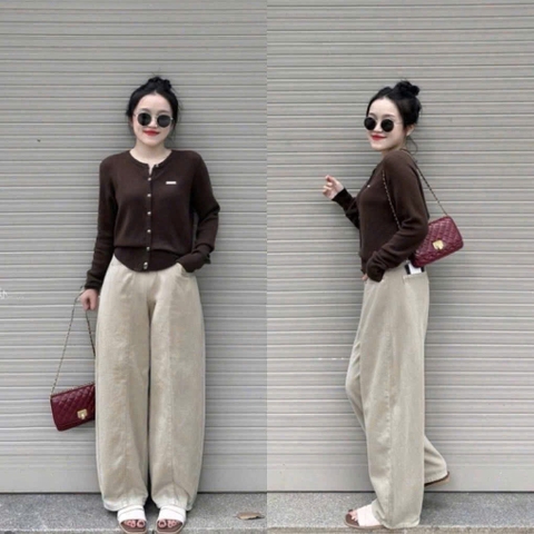 Quan095-Quần jean suông 2 màu xanh và nâu dài 100cm TẶNG KÈM ĐAI