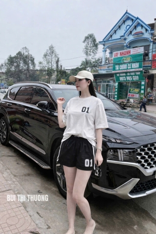 Set872-Set áo thun trắng 01 phối quần short đen