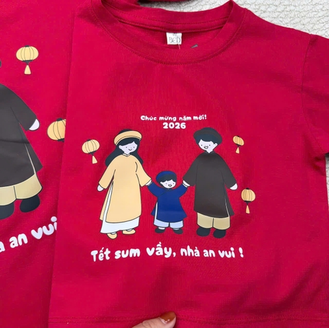 A559-Áo thun gia đình màu đỏ đô cộc tay Tết sum vầy