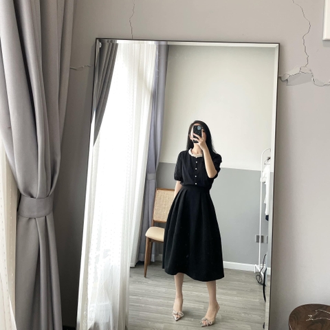 Set CV đũi đen cổ viền ren trắng 1 lớp