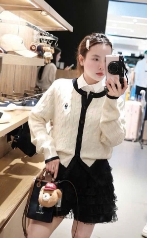 A676-Áo len cadigan bặn thừng thêu gấu nhiều màu hàng nhà máy đủ tem