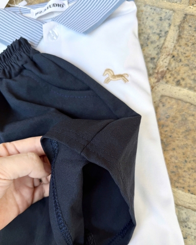 BT853-Bộ áo polo trắng phối quần short thêu ngựa cho bé 9-26kg