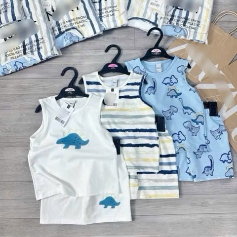 CB238-  Combo 3 bộ thông hơi ba lỗ trắng xanh in khủng long