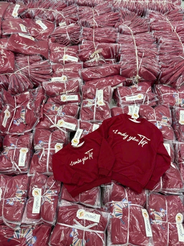 A455-Áo nỉ đỏ gia gia đình em bé yêu Tết