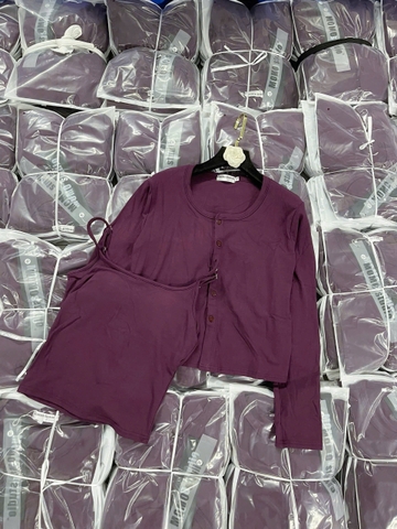 A369-Set áo thun díp 2 dây phối cadigan màu tím