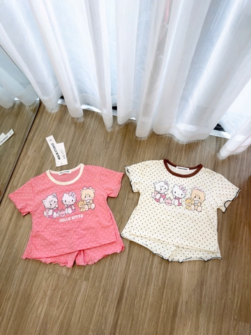 BT950- CB 2 bộ cộc viền bi hồng-be chất cotton bé gái