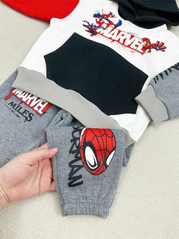 BN184 (9-26kg) Bộ nỉ thu đông dài tay bé trai Mavel phối màu có mũ VNXK