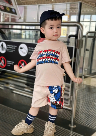 BT158-Bộ áo cotton CAPTAIN màu hồng ruốc mix quần nỉ cua