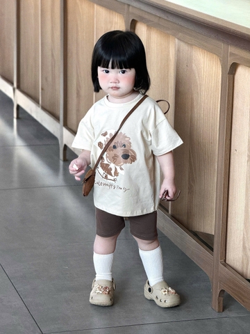 BT868-Bộ thun nâu cộc tay phối quần legging cộc cho bé gái 9-24kg