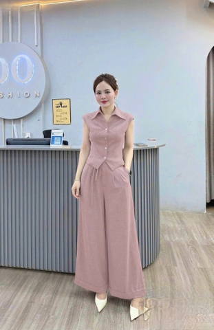 ☘️ set765- SET BỘ ÁO CỔ BẺ V MIX QUẦN LOE ỐNG RỘNG HAI LỚP 🌿