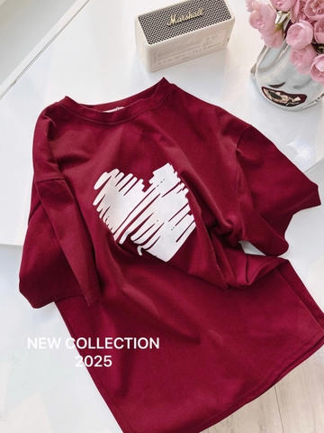 A189-Áo thun suông cộc tay đỏ trái tim