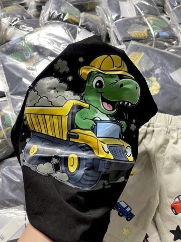 BT860-Bộ áp thun khủng long đen cộc tay phối quần short 9-22kg