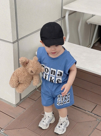 cb307-Combo 2 bộ cotton BONNA TIKE in chư balo be -xanh