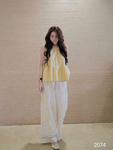 SET637- SET  QUẦN KẺ ÁO BÈO TẶNG KÈM CHUN BUỘC TÓC 🌿